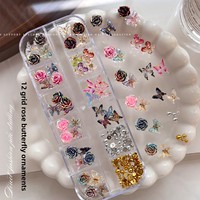 Accessoires pour ongles en résine, motif papillon et camélia 3D style dopamine, dégradé, 12 emplacements, pour décoration d'ongles DIY