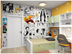 Papel Tapiz de Anime con Diseño de Cuchilla de Cazador de Demonios, en Blanco y Negro, Estilo Cómic, Adhesivos de Pared Modernos con Diseño Geométrico de Seda, Fáciles de Usar en Hoteles y Hogares - Product Image 2