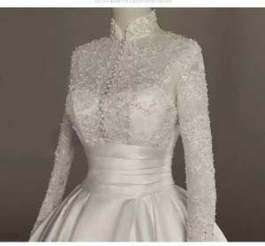 Robe de mariée musulmane NDB10893, robe de mariée en satin à manches longues, col haut, coupe ajustée, <span class=keywords><strong>grande</strong></span> <span class=keywords><strong>taille</strong></span> - Product Image 2