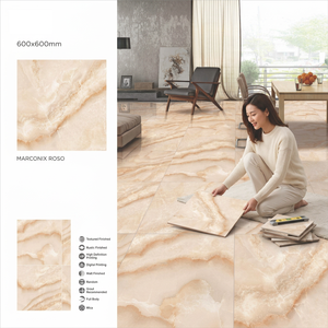 Piso de Porcelana GVT con Aspecto de Mármol Crema Marfil Comercial, 600x600mm, Azulejos de Cerámica Brillantes - Product Image 5