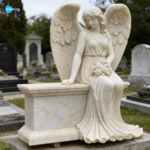Escultura <span class=keywords><strong>de</strong></span> Ángel <span class=keywords><strong>de</strong></span> Mármol Blanco Hecha a Mano Personalizable, <span class=keywords><strong>Monumento</strong></span> Funerario con Diseño Europeo para Cementerios al Aire Libre - Product Image 5