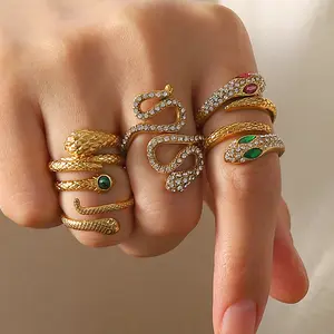 Comlor OEM 전체 지르콘 패션 도매 스테인레스 스틸 티타늄 반지 애니메이션 반지 다이아몬드 뱀 여성 반지
