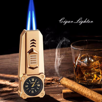 Briquet torche double flamme haute température 2026 Design Watch Clock pour cigares, accessoires pour cigares