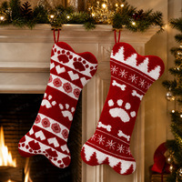 Chaussettes de Noël suspendues en forme d'os pour animaux de compagnie, en fibre acrylique, sacs cadeaux de Noël, vente en gros