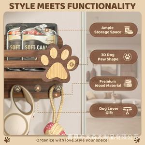 Cross-border wooden wall <b>shelf</b>, solid wood dog paw print key storage <b>rack</b>, door behind entrance hall <b>shelf</b> - Product Image 3