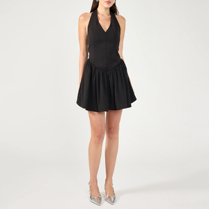<span class=keywords><strong>Robe</strong></span> de cocktail <span class=keywords><strong>noire</strong></span> personnalisée ODM OEM pour <span class=keywords><strong>femme</strong></span>, col licou, décolleté plongeant, longueur midi, taille froncée, jupe évasée, style skater, vente en gros - Product Image 1