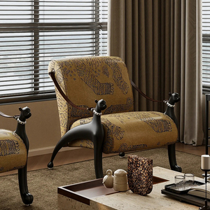 כיסא פנאי עץ מלא כיסא נוח בסגנון ימי הביניים מתאים לסלון חדר שינה לובי עם משענות פיברגלס - Product Image 2