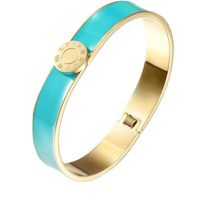 YW Pulseras de Acero Inoxidable de Alta Calidad con Números Romanos Chapados en Oro de 18K y Esmalte de Colores, Brazaletes de Moda para Mujer - Product Image 4