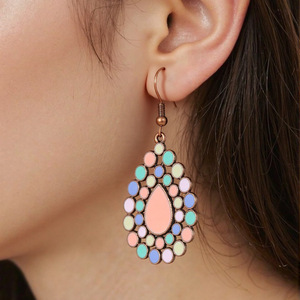 Boucles d'oreilles pendantes Bohemia en alliage plaqué bronze antique, forme goutte d'eau, ensemble de bijoux de fête pour femmes - Product Image 4
