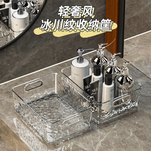 Glacier Patterned Desktop <b>Storage</b> Box <b>Square</b> Transparent Silver Handle Cosmetic Kitchen Household Organizer - Product Image 4