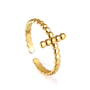 Anillos de Acero Inoxidable con Diseño de Puntos Redondos para Mujer, Joyería de Moda, Resistentes al Agua, Chapados en Oro de 18k, Anillo Cruzado Abierto con Personalidad - Product Image 2