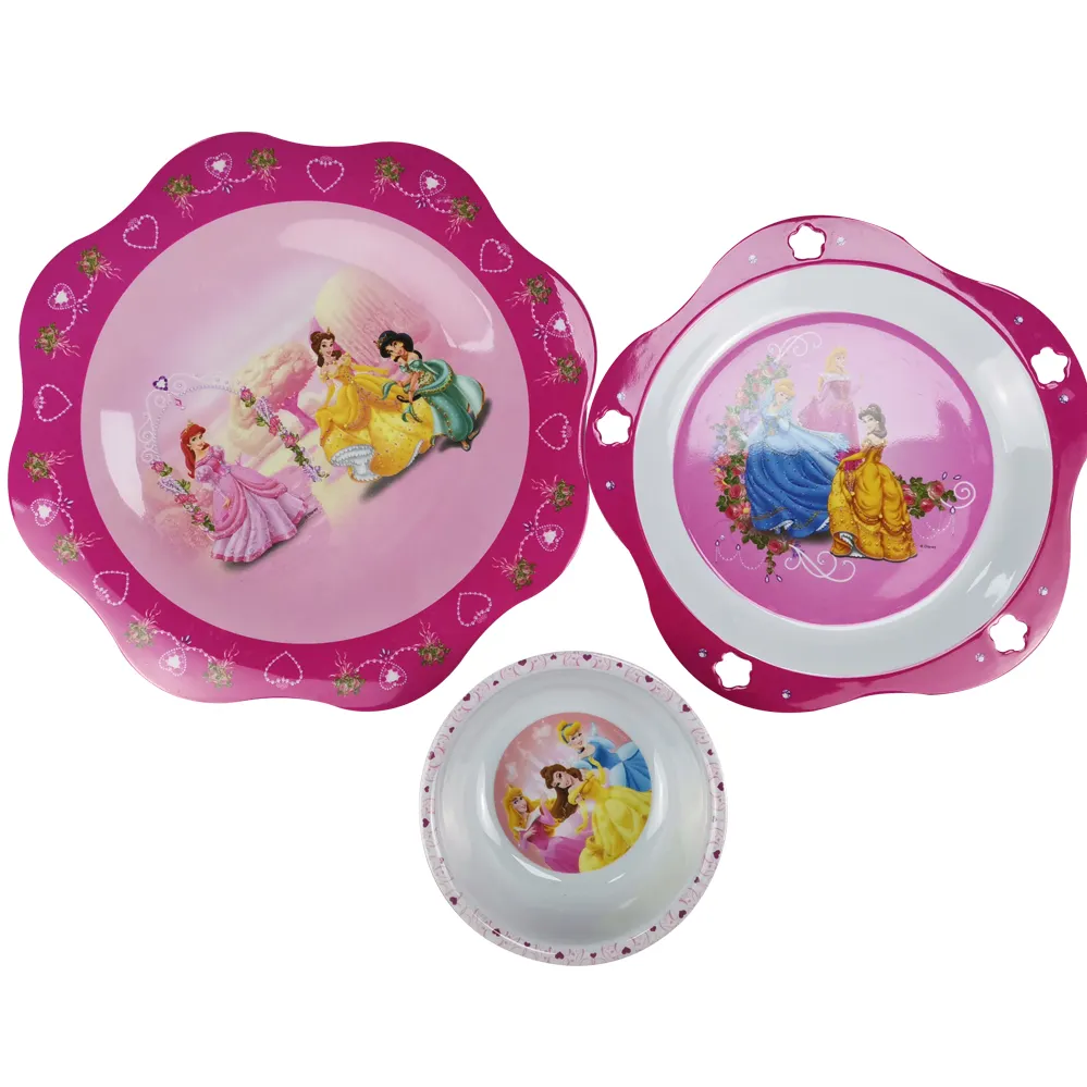 Flower shape Comic Princess Melamine Breakfast Dinner Set for Children