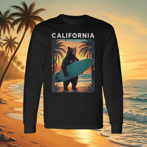 T-shirt a maniche lunghe retrò California Bear Surfing Beach - Product Image 3