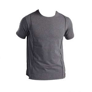T-shirt en tricot à manches courtes gris pour homme, coupe ajustée, col rond, design uni décontracté - Product Image 4