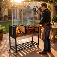 Chariot de barbecue commercial en acier inoxydable avec levage par volant et étagères latérales en V