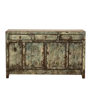 热卖仿古仿旧风格家具再生木彩绘餐具柜