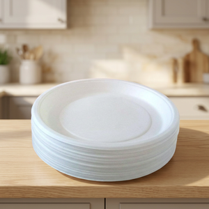 Assiette ronde en bagasse de canne à sucre blanche de 6 pouces, jetable, biodégradable et compostable, pour servir des desserts et des collations - Product Image 2