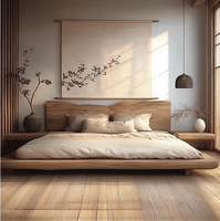 Wabi Sabi Möbel Rustikaler Holz-Bettrahmen Kingsize Massives Amerikanisches Eichenholz-Bettgestell Doppelbett Queen King Softbett Massivholz-Stil