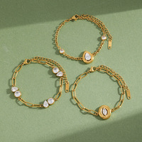 Pulsera de Cadena con Circonita Cúbica en Forma de Lágrima, Acero Inoxidable con Baño de Oro de 18K, Diseño de Segmentos Geométricos para Mujer, Estilo Minimalista, Chic y Moderno