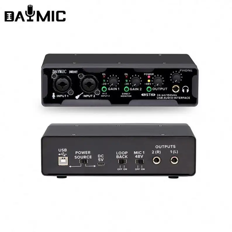 factory OEM DM202 pro studio recording 2 ch USB sound card for livwstreaming musical instrument stock wholesale