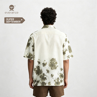 Chemise de camping blanche pour homme, imprimé délavé, coupe cubaine 145 cm, idéale pour l'été et les stations balnéaires