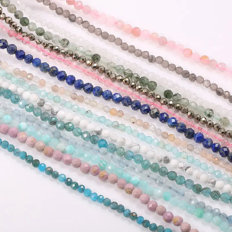 Wholesale Natural Stone Loose Beads, Micro Faceted Small 3mm Cutting Gemstone Beads for Necklace Jewelry Making 2mm 2.5mm 4mm