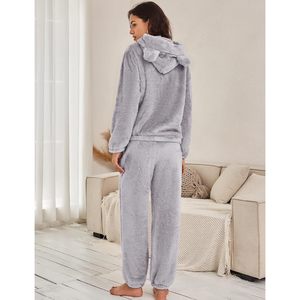 Women's Fluffy Pajamas Set Fleece Hoodie With <b>Bear</b> Ears Plush Pants 2 Piece Sleepwear Cozy Loungewear Soft Long Sleeve - Product Image 4