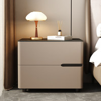 Table de chevet moderne à 2 tiroirs avec plateau en pierre et pieds en bois, table d'appoint minimaliste pour chambre à coucher et salon, meuble de rangement