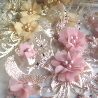 Nouveau patch de dentelle brodé en mousseline de soie, fleur 3D perlé, couture sur accessoire de robe de bricolage, 29CM