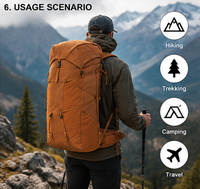 Sac à dos de camping unisexe en nylon Ripstop 50L résistant aux déchirures, sacs de randonnée personnalisés