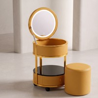 Station de Maquillage Moderne en Acier Inoxydable avec Miroir LED 3 Couleurs, Recharge Téléphone Sans Fil, Panneau Universel pour Hôtels et Appartements