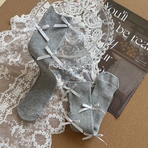 Kaus kaki pita panjang manis, kaus kaki panjang pita simpul, kaus kaki putri Lolita, kaus kaki tabung tengah JK, kaus kaki garis-garis vertikal untuk bayi perempuan - Product Image 6