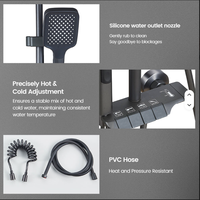 Ensemble de douche moderne noir à touches de piano, système de pluie carré 4 fonctions, kit de robinetterie de douche pour salle de bain avec douchette bidet et tuyau en aluminium