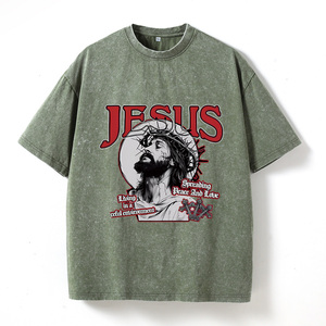 Camiseta Negra Oversize Vintage con Lavado Ácido 100% Algodón para Hombre, Estampado Digital 'Jesus Paz Amor' - Subcultura Religiosa Oscura - Product Image 4