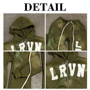 KIingSen OEM Conjunto de Sudadera con Capucha y Pantalones de Chándal para Hombre, 100% Algodón Terry Transpirable, con Bordado de Apliques, Cremallera, Lavado Ácido, Estilo Urbano, para Invierno - Product Image 5
