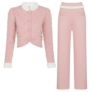 Set di Alta Qualità <span class=keywords><strong>Primavera</strong></span>-Autunno 2026, Nuovo Completo con Top <span class=keywords><strong>e</strong></span> Pantaloni in Maglia Decorata con Perline, Stile Celebrità - Product Image 3