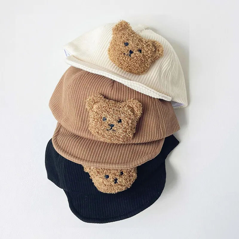 Velluto a coste berretto da bambino orso cappello da bambino cartone animato per ragazzi autunno primavera bambini berretto da Baseball bambino ragazze cappelli accessori per neonati