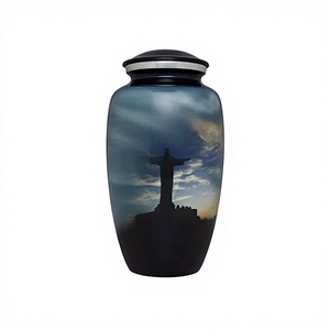 Urna Funeraria para Cremación - Urna para Cenizas Humanas de Jesucristo - Hecha a Mano en Aluminio, Urna Grande con Bolsa de Terciopelo Gratis - Product Image 1