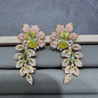 Boucles d'oreilles pendantes de luxe, motif floral et feuille, vert péridot, marquise CZ, laiton plaqué or, grappe botanique, bijoux de soirée pour femme
