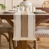 Chemins de Table de Mariage Bicolores en Coton Lin Brodé avec Glands Tissés pour Table à Manger