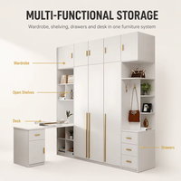 Armoire de chambre à coucher moderne avec portes blanches et poignée dorée, ensemble de meubles de bureau et de table d'étude, armoire sur mesure