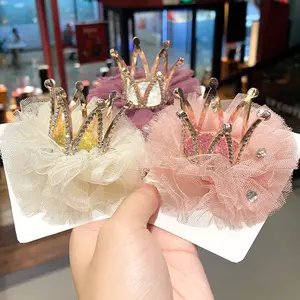 New Charm barrette ít Rhinestone lưới vương miện kim loại Crab Claw Công Chúa Tóc clip cho bé gái dễ thương Wedding tóc phụ kiện