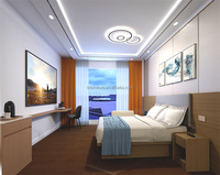 Juego de Dormitorio Moderno y Ecológico para Hotel, con Base de Cama de Plataforma, Panel de MDF, Cabecera y Mesita de Noche, Estructura de Madera, para Apartamento