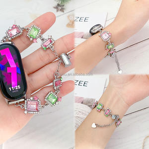 Correa de la Hermandad de mujeres griegas con diamantes de imitación rosa y verde para reloj inteligente Xiaomi, accesorio, pulsera de aleación ajustable - Product Image 2