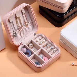 Portable Travel Jewelry Storage Box Handmade square Mini Jewelry Case in Pu Leather and Velvet with Custom Logo - Product Image 1