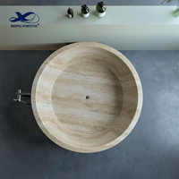 RF Home Decoration Baignoire ronde durable de style occidental Baignoire en pierre de travertin beige naturel