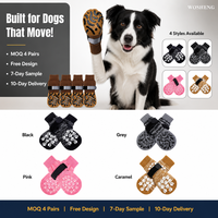 Chaussettes antidérapantes personnalisées OEM pour chien, lot de 2, tricotées, à adhérence standard épaisse, avec sangles, protection des pattes pour sols en bois dur