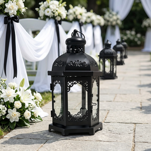 Wholesale Vintage Black <b>Moroccan</b> Style Iron Candle Holder Lantern for Home Weddings Christmas & Easter <b>Decorations</b> - Product Image 1