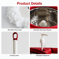 Mop Giratório com Balde, Separação de Água Limpa e Suja 360°, Cabo Telescópico de Aço Inoxidável com Rodas, Dispensador de Sabão, Conjunto de Mop para Casa