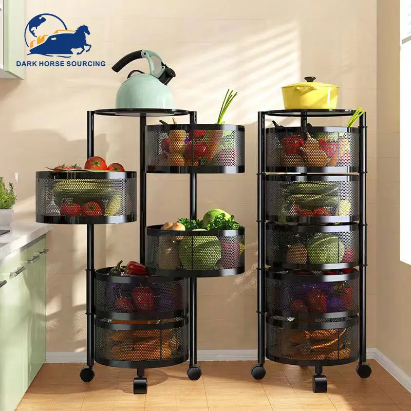 Support de rangement multifonctionnel à 5 niveaux pour l'organisation des légumes dans la cuisine Support de rangement des aliments dans la cuisine chariot à roulettes utilitaire
